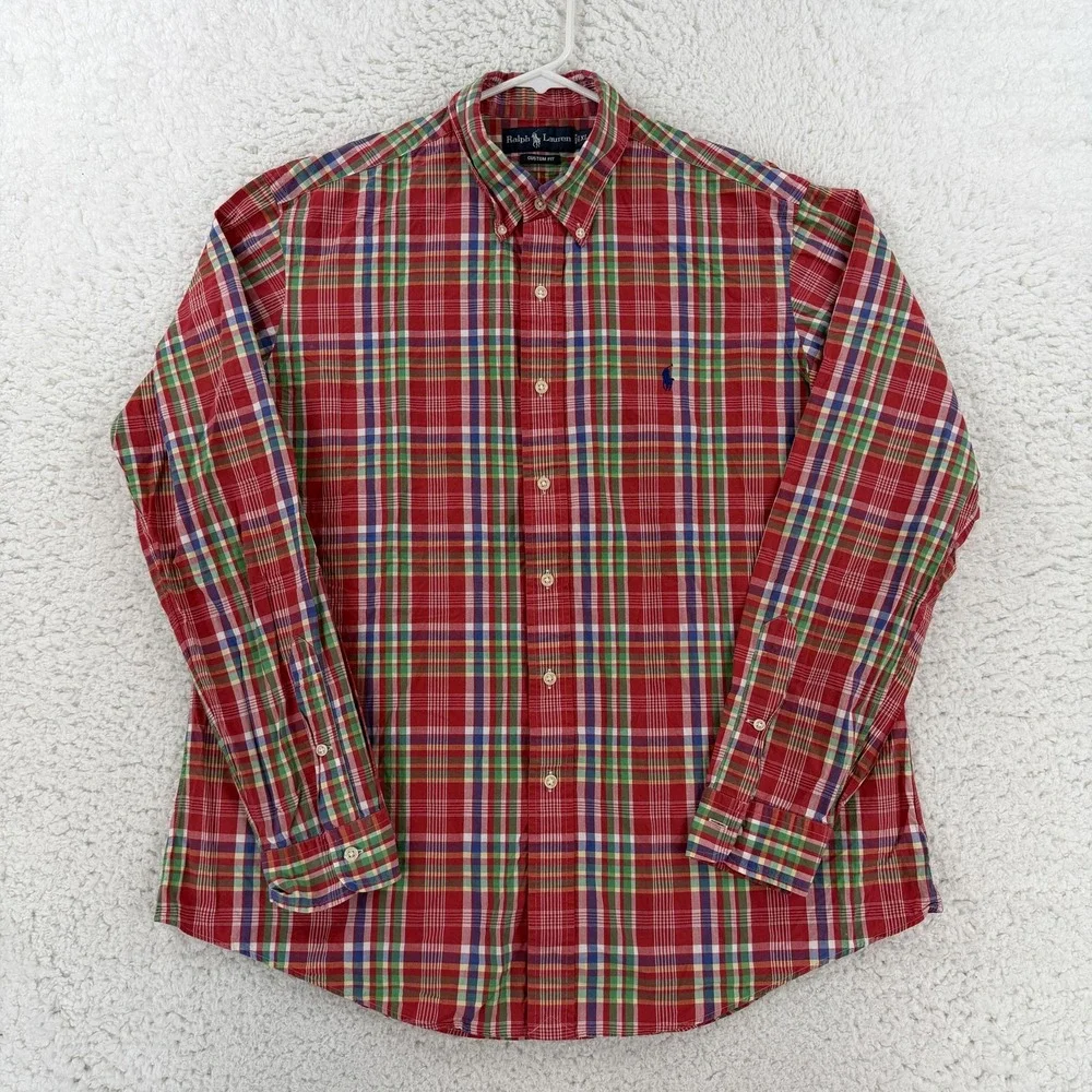 Ralph Lauren Shirt Mens XL Red Plaid Long Sleeve Button Down Pony Custom Fit